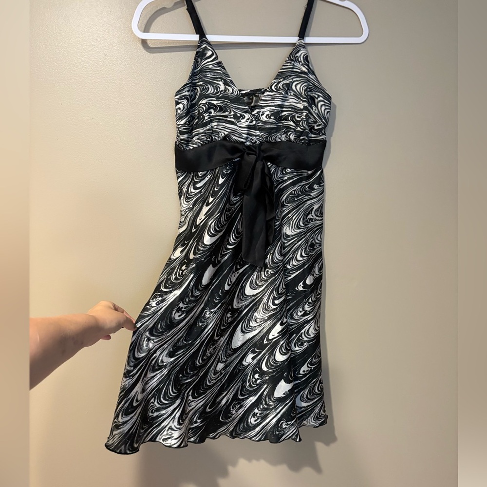y2k trippy satin babydoll trippy Swirl slip Dress with 70s disco Bow waist